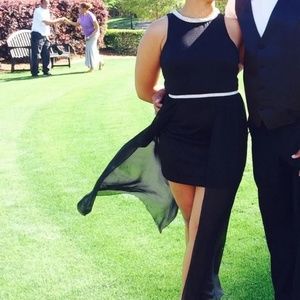 High Low Black Dress With Rhinestone Neckline S/M